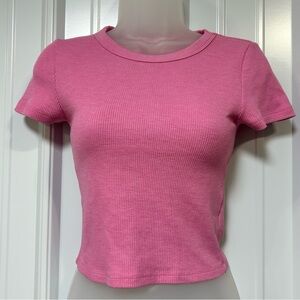 American Eagle Pink Waffle Hey Baby Tee Cropped EUC Small